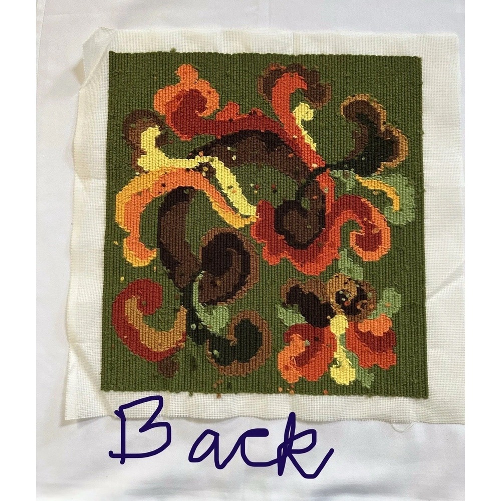 Vtg Norwegian Rosemaling‎ Style Needlepoint Folk Art MCM Akle Textile Panel (K) - Picture 4 of 5
